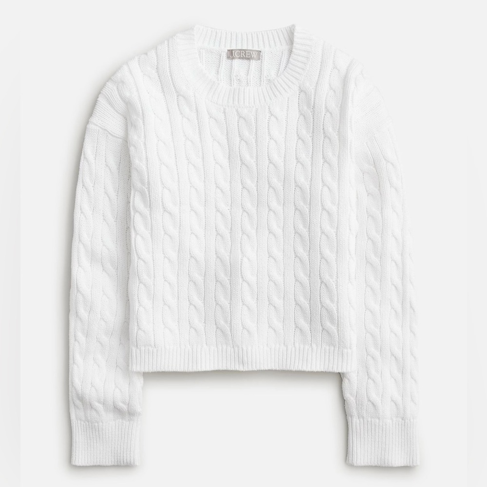 J. Crew White Cable-Knit Cropped Sweater